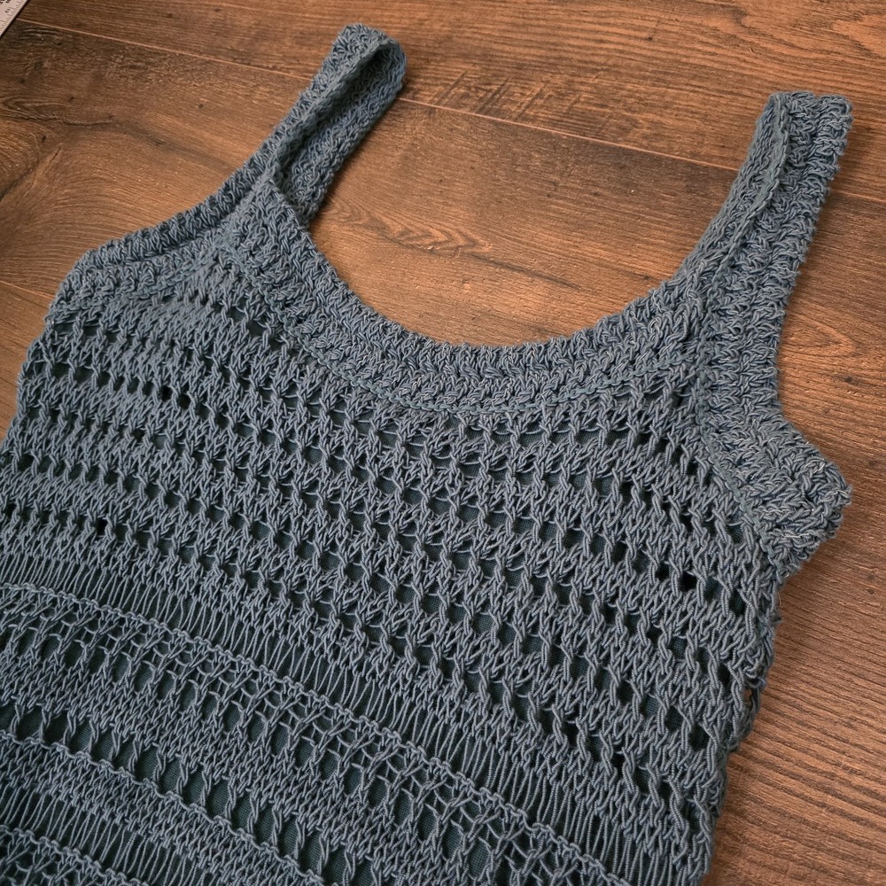 Vince Dress Large Green Crochet Midi‎ Tank Boho Chic Summer Coastal Vacation